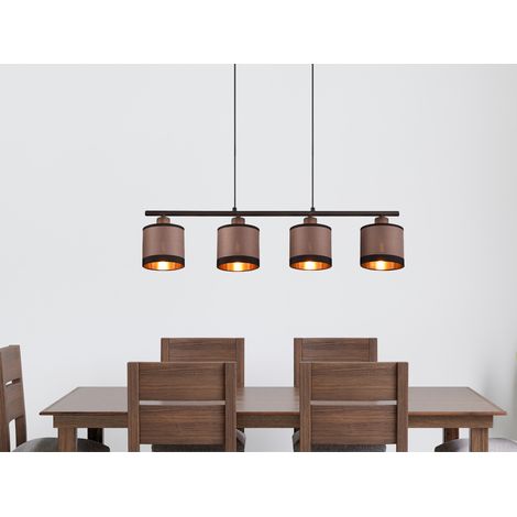 LED Balkenpendelleuchte 4-flammig mit Stoffschirmen in Taupe/Gold, B: 75cm (1/5)
