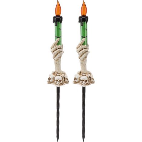 Lot de 2 bougies d'Halloween à lumière chaude, 120 mAh, en plastique, motif squelette et fantôme, vertes. (1/5)