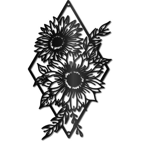 CCYKXATournesol Décoration Murale en Métal Noir Fleur Floral Signe Rustique Sculpture à Suspendre pour Maison Intérieur Extérieur Ferme Salle Bain Salon (1/5)