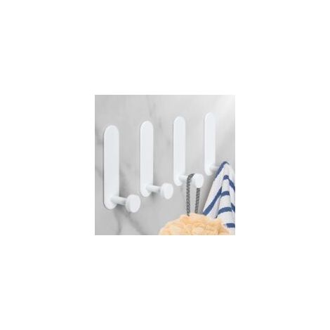 Klebehaken, 4 Stück Aluminium-Badezimmer-Wandhaken ohne Bohren, wasserdichter Handtuchhalter, Geschirrtuch-Aufhänger, Küchen- und Bürohaken, bianco - Crezuo