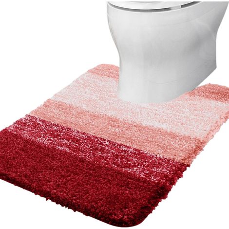 Tapis de bain en forme de U, microfibre ultra douce et absorbante, envers antidérapant en caoutchouc, 51 x 61 cm, gris et rouge. (1/5)
