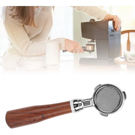 Portafiltro sin fondo de 51 mm con mango de madera para cafeteras. Portafiltro sin fondo de acero inoxidable con tres puntas para los modelos Donlim 6001, 5403, KF5400, Petrus 3606, 3690, 3366, MKA71 (1/5)