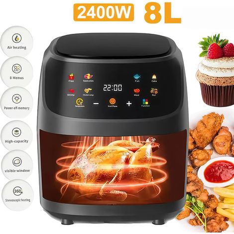 Air Fryer 8 L multifonction, friteuse à air chaud sans huile avec écran tactile LED, panier antiadhésif et hublot transparent (1/5)