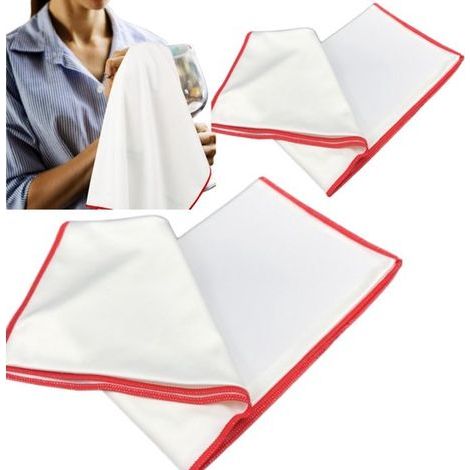 2-Pack Wine Glass Polishing Cloth - Lint-Free Microfiber - Glass Cleaning Cloth - Tablecloth - 4560 cm - Cleaning and Maintenance of Kitchen Utensils - White with Red Trim (1/4)