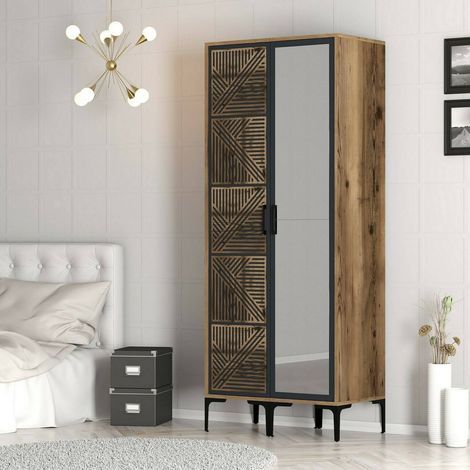 Dmora - Armario 2 puertas Dpagliuc, Muebles de dormitorio, Vestidor, Armario de ropa, 80x201h48 cm, Nogal y Antracita (1/5)