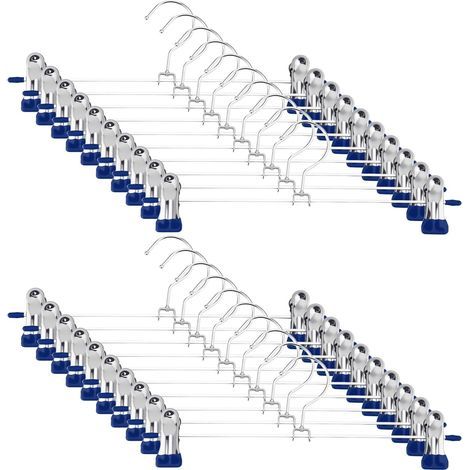 Lot de 20 Cintres pour Pantalonen Métal, Environ 30cm Cintre Pantalon, avec 2 Pinces Amovibles, avec Crochet Rotatif à 360°,Convient pour Pantalons, Jupes,Bleu (1/5)