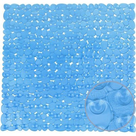 (Bleu, 54x54 cm) Tapis de Douche Carré en PVC, Tapis en Plastique Antidérapant, Tapis de Bain avec 182 Ventouses (1/5)