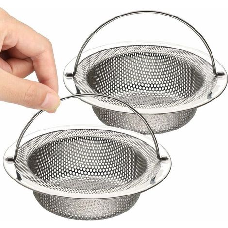 2 Filtres évier cuisine crépine d'évier en acier inoxydable avec poignée Anse 11 cm (110 mm), haute densité micro-perforation1mm,argent，Fonepro, Ensoleillé (1/5)