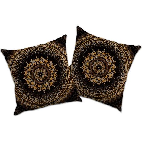 2 taies d'oreiller aspect lin pour coussins déco, coussins, coussins de canapé, housses de coussin, imprimés mandala et style ethnique (mandala vintage 1, 50x50 cm) (1/4)