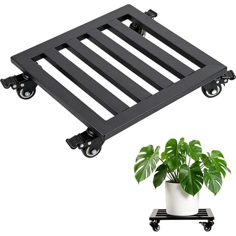 Roulette pour plantes de 30 cm, carrée, jusqu'à 200 kg, support pour plantes sur planche à roulettes, résistant aux intempéries, pour balcon et jardin (noir) (1/5)