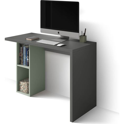 Escritorio modelo 638 de la colección NELLE Grafito y Verde, encimera en cascada y estantería inferior, de Herdasa