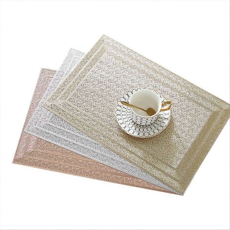 Lot de 6 rectangulaire tissé ensemble de table glissant 18x 12 pouces argent (1/5)