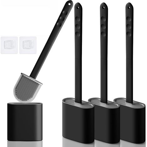 Silicone Toilet Brush Set with Holder Toilet Brush with Long Plastic Handle Flexible Bristles for Easy Cleaning Non-slip Wall Mounted Toilet Brush with Non Drip Base