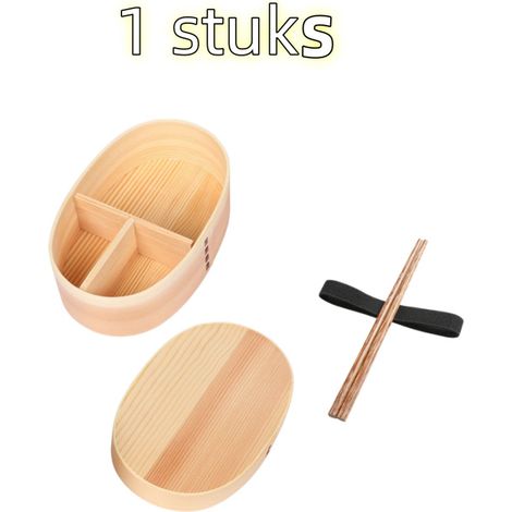 pièce - Boîte à lunch - Ensemble repas avec baguettes - Bois - Idéal pour les repas à emporter - 18 cm x 12 cm x 5,8 cm - Couleur bois (1/5)