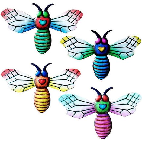 4-teiliges Set 3D-Bienen-Wanddeko aus Schmiedeeisen, Skulpturen für Hof, Garten, Fensterdekoration, Kunsthandwerk, Hängeornamente für drinnen und draußen