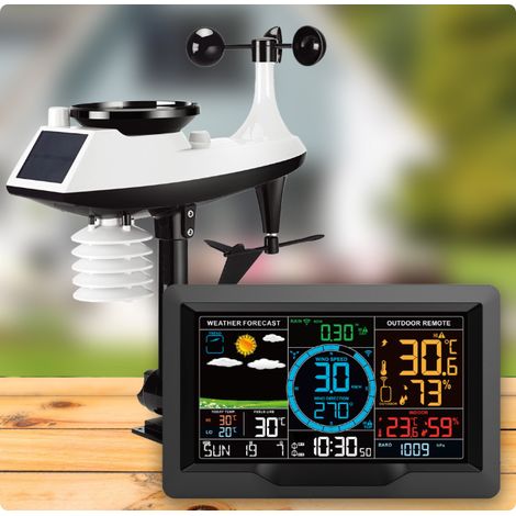 Station météo multifonctionnelle : une horloge intégrant les fonctions de température, d'humidité, de vitesse du vent et de prévisions météorologiques (1/5)