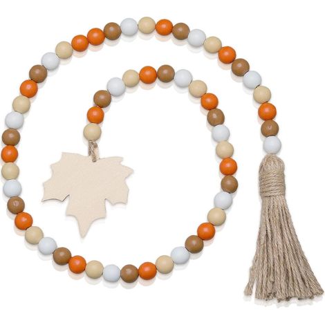 Guirlande De Perles En Bois - Avec Feuilles D'érable Et Pompon - Décoration Automnale Pour Thanksgiving - 1 Mètre (1/5)