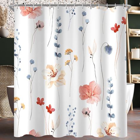 1 Rideau de douche, 120x200 cm, motif fleur de corail, polyester imperméable, anti-moisissure, avec 8 anneaux, salle de bain (1/5)