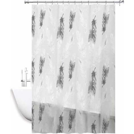 Tenda per Doccia Vasca da Bagno Impermeabile Tessuto PVC 12 Ganci in plastica preformata 180x200 cm Fantasia Piume