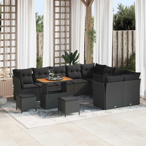 Ensemble Canapé de Jardin Modulable Rattan Synthétique et Acier avec Rangement Noir 12 Pcs, 97.2kg - PANGIVO (1/5)