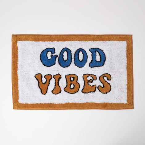 HOMESCAPES Orange Badematte Good Vibes 50 x 80 cm – Badvorleger aus 100% Baumwolle