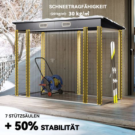 Abri de jardin en acier, remise à outils, doubles portes, 249L x 121P x 166/183H cm, gris (1/5)