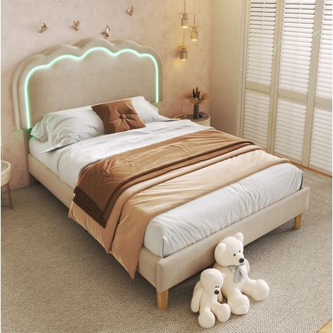 MEUBLIV Cama 90x200 cm beige – cabecero LED regulable y altura ajustable, sin colchón (1/5)