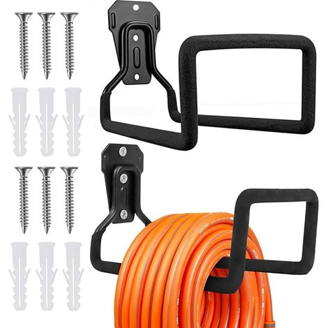 Lot de 2 supports muraux pour tuyau d'arrosage - Support mural pour tuyau d'arrosage - En métal - Support mural robuste pour tuyau d'arrosage - Rallonge de tuyau sous vide (1/5)