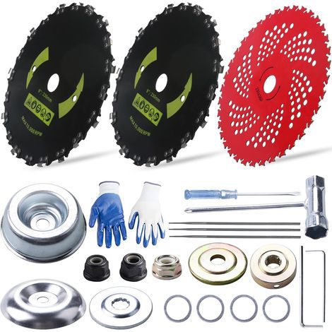 9 in x20 teeth steel round brush blades carbon chainsaw 9 inx36t cutter weed eater blades - kit d'adaptation universel avec 3 limes rondes compatible avec débroussailleuse, coupe-bordure, désherbeur, (1/4)