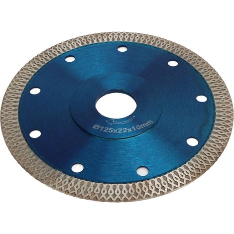 Disque diamanté bleu à double usage (sec et humide) pour la coupe de la céramique, du béton et du marbre (125 x 22 x 10 mm). (1/5)