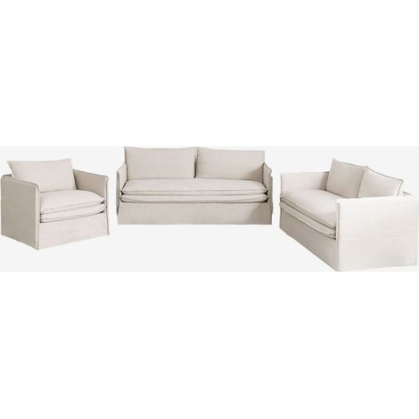Conjunto de salón con sofá de 2 plazas, sofá de 3 plazas y sillón en lino y algodón Grace SKLUM (1/5)