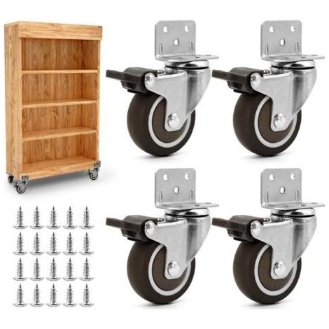 4 roulettes pour meubles de 50 mm. Roues mobiles avec 4 freins. Roues avec frein. Livré avec 20 clous. Roues pivotantes pour charges lourdes, meubles lourds, canapés, étagères, bibliot (1/5)