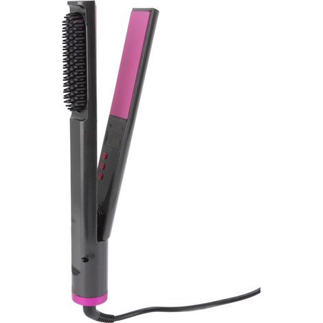 Lisseur 3 en 1 avec fonction boucles, peigne intégré et réglage de température, anti-frisottis pour cheveux, adaptateur 110-240V UE