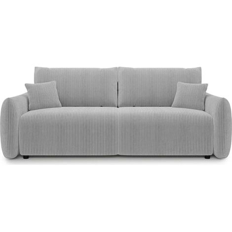ELIO - Canapé droit convertible velours côtelé 3 places Gris clair (1/5)
