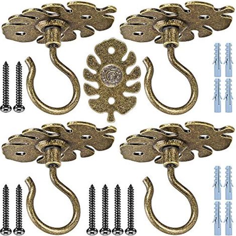 Dolibest Suspension Plante Crochet Plafond, 4pcs Supports Suspension Fleur Equerre Suspension Plantes pour Guirlandes Lumineuses Intérieur Extérieur/Lanternes/Carillons Eolien, Monstera Marron/100lbs