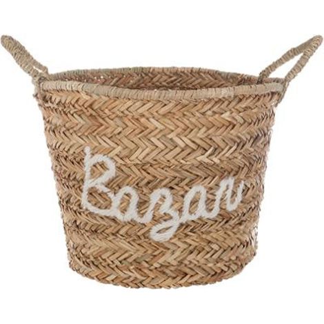 Panier en Osier Brodé Bazar 38cm Blanc