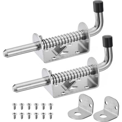 Lot de 2 verrous à ressort en acier inoxydable 304 avec poignée en caoutchouc - Pour portes de hangar, portes, fenêtres, garages - 10 x 128 mm (1/5)