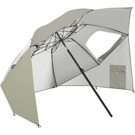 Jiubiaz Sonnenschirm 210 cm UV50+ mit Schraub-Erdspieß, windstabiler Strandschirm, neigbar & tragbar für Strand Balkon Garten Beige