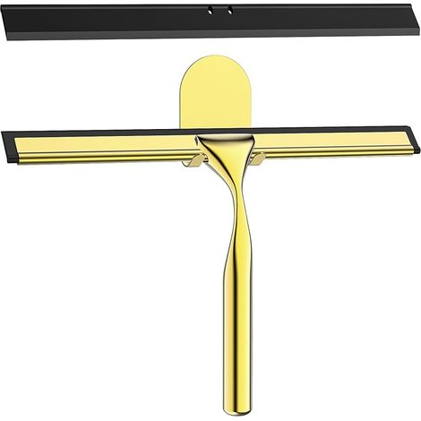 Raclette Douche en Acier INOX, 25.5cm Raclette de Douche avec Crochet, Remplaçable Silicone Raclette Salle de Bain Douche pour Vitre, Miroir, Carrelage, Cuisine - Or (1/5)
