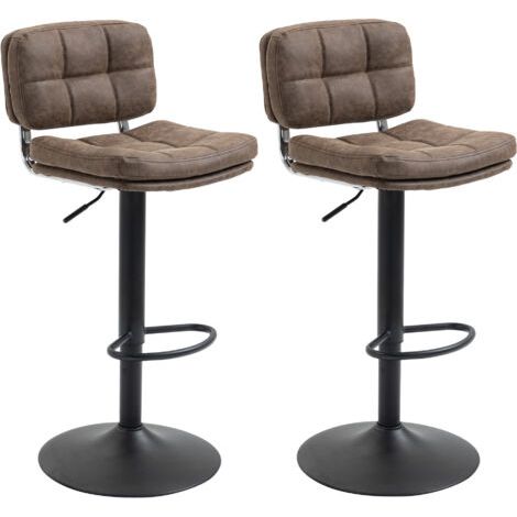 Tabourets de bar vintage rembourrés - pivotants, réglables - repose-pieds - revêtement synthétique marron,Lot de 2 (1/5)