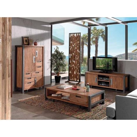 Table basse en teck naturel 2 tiroirs 110x70x35cm CANADA (1/3)