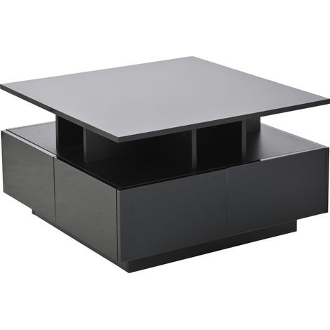 Tavolino da caffè nero 70 x 70 x 40 cm con LED, 4 cassetti e design geometrico (1/5)