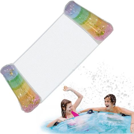 Hamaca flotante – Cama de playa inflable de PVC con lentejuelas Silla de descanso multifuncional 4 en 1 para adultos, mujeres y hombres (1/5)