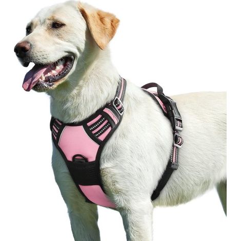 Hundegeschirr Hundegeschirr für große Hunde Anti Zug Weste mit Reflektorstreifen und Verstellgriff Verstellbar und komfortabel Rosa Größe L (1/5)