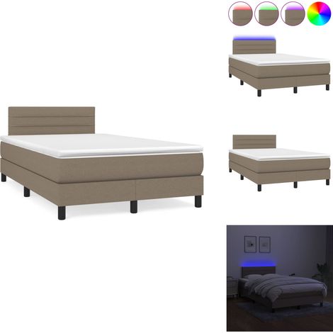Sommier à lattes de lit matelas et LED taupe 120x190 cm tissu - Sommier Tapissier - Lit Avec Led - Matelas À Ressorts Ensachés - Têted Lit Ajustable - Éclairage LED (1/5)