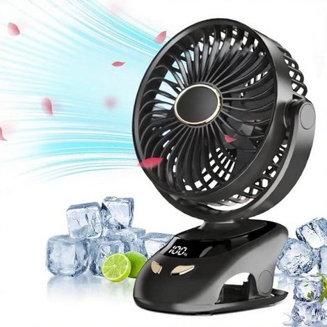 Ventilatore - Piccolo ventilatore portatile da tavolo con clip - Ventilatore USB con clip - Ventilatore da terra - Nero