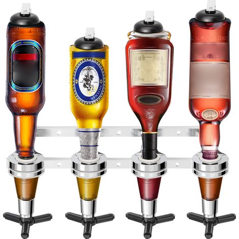 4 Bottle Optics for Home Bar 4 x 30ml Wall Mounted Bar Butler Drinks Stand for Spirits Aluminum Alloy Optic Spirit Barware Set for Home Pub Kitchen Bar (1/5)