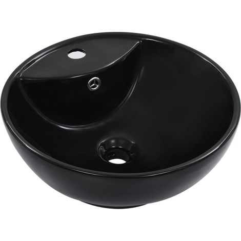 Lavabo con rebosadero lavabo sobre encimera cuarto de baño montado interior ducha cabina de inodoro hogar 46,5 x 18 cm cerámica negra 020002613