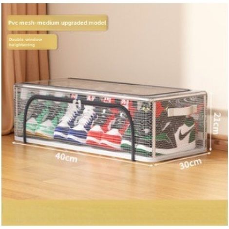Boîte Chaussures Transparente Pliable – 40x30x21cm – Fenêtre – Cadre Acier – Sous Lit (1/5)