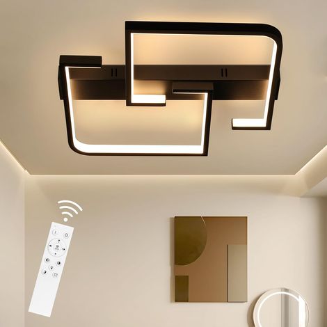 ZMH Plafonnier LED dimmable avec télécommande noir pour salon 45W 60CM, lampe de salon en métal au design moderne, lampe de chambre à coucher (1/5)